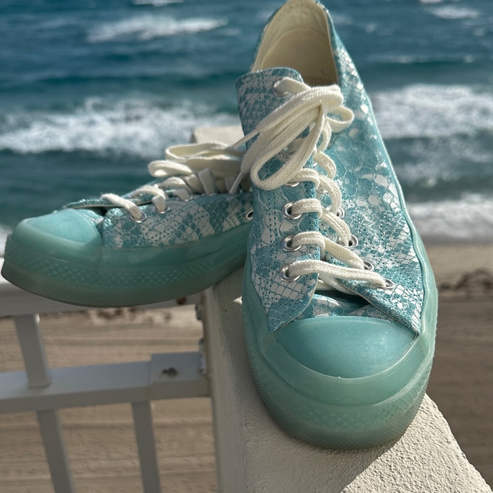 Converse Aqua faux snakeskin Sneakers with Lace Detail UNISEX